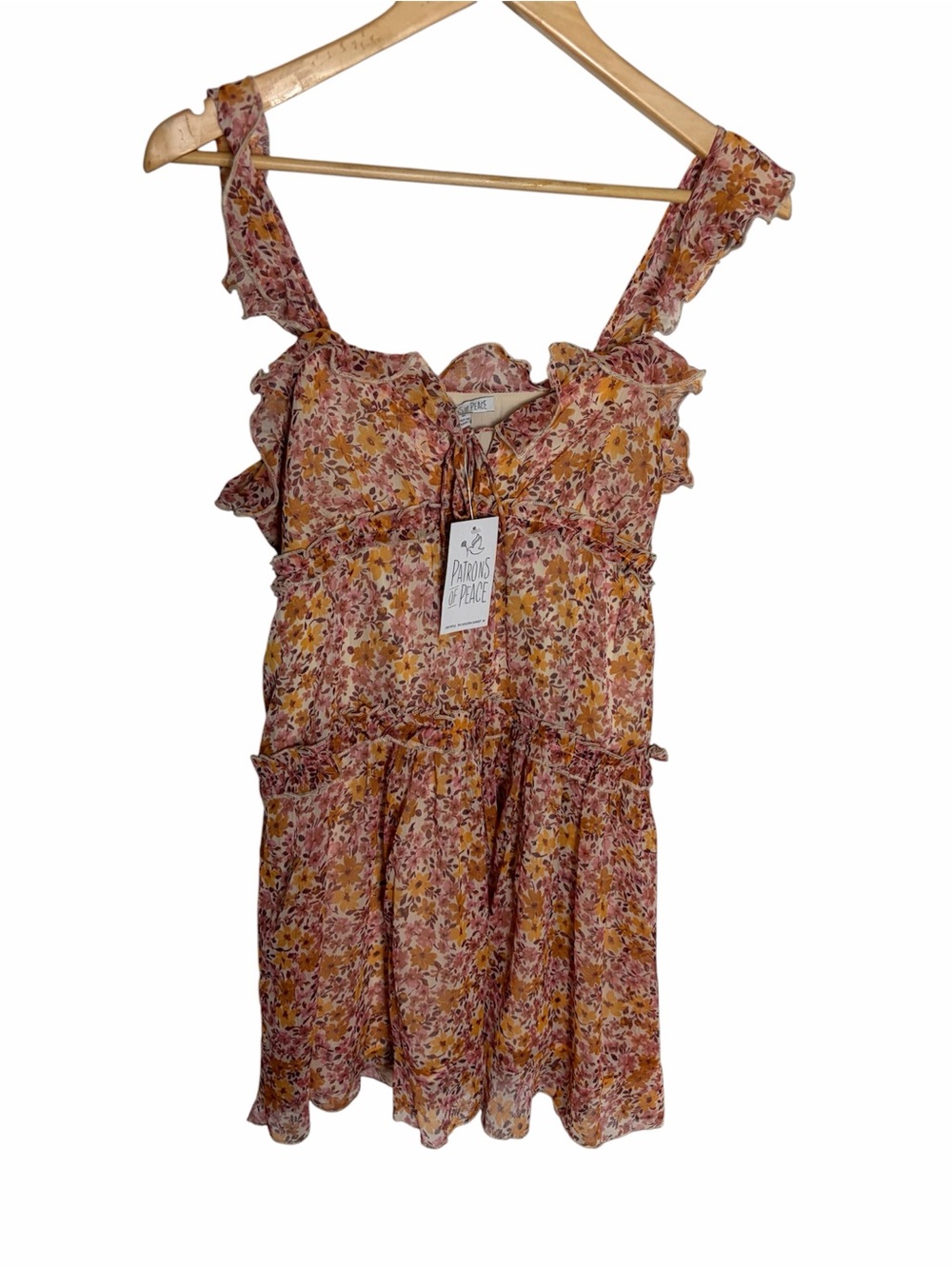 NWT Patrons of Peace pink & orange ditzy floral  babydoll mini dress size m